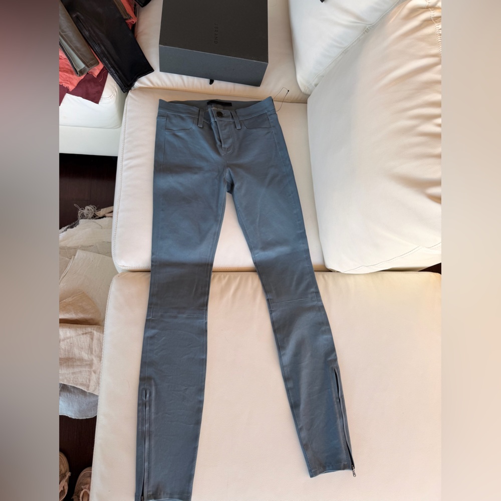 New J Brand Blue gray stretch lamb leather Pants size xs - Picture 3 of 14
